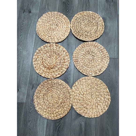 KAZI Essentials Boho Round Woven Placemats Set of 6 Natural Wicker 13" - Picture 3 of 4